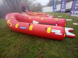 Borders Water Rescue team about to go into the river Tweed with their rafts